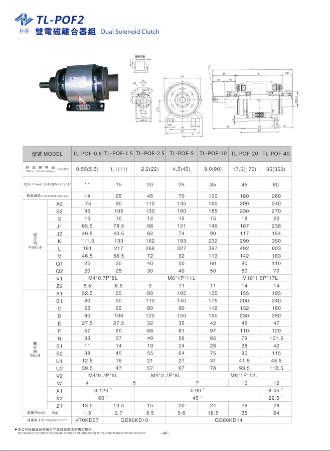 雙電磁離合器組合TL-POF型規(guī)格型號尺寸參數表